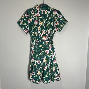 Hutch‎ Dress Women's Large Thea Wrap Mini Green Colorful Floral Pockets Cottage